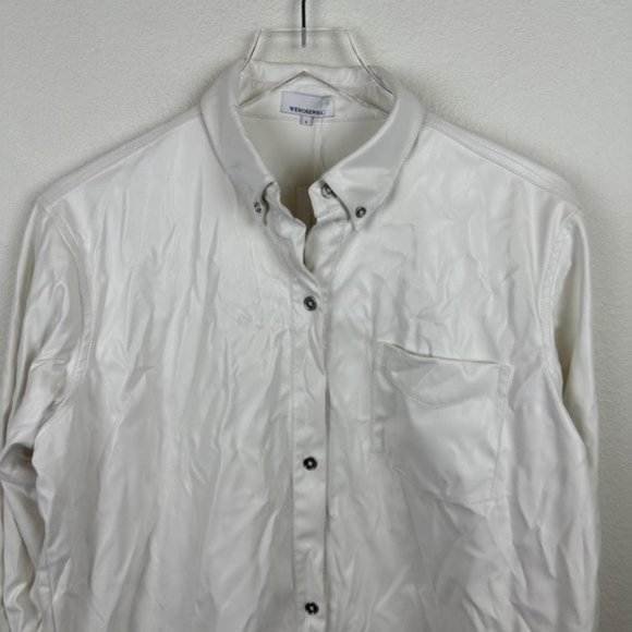 WeWoreWhat Vegan Leather Boyfriend Shirt in Ivory - Picture 6 of 10